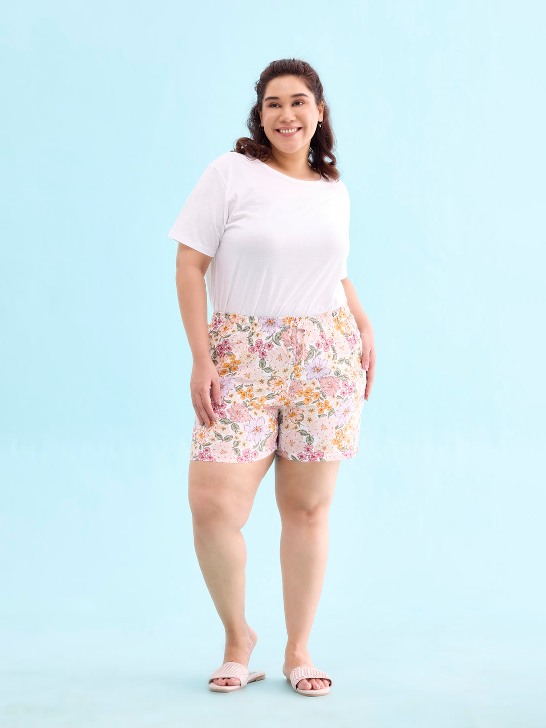 Women Printed Whites Woven Viscose Lounge Shorts