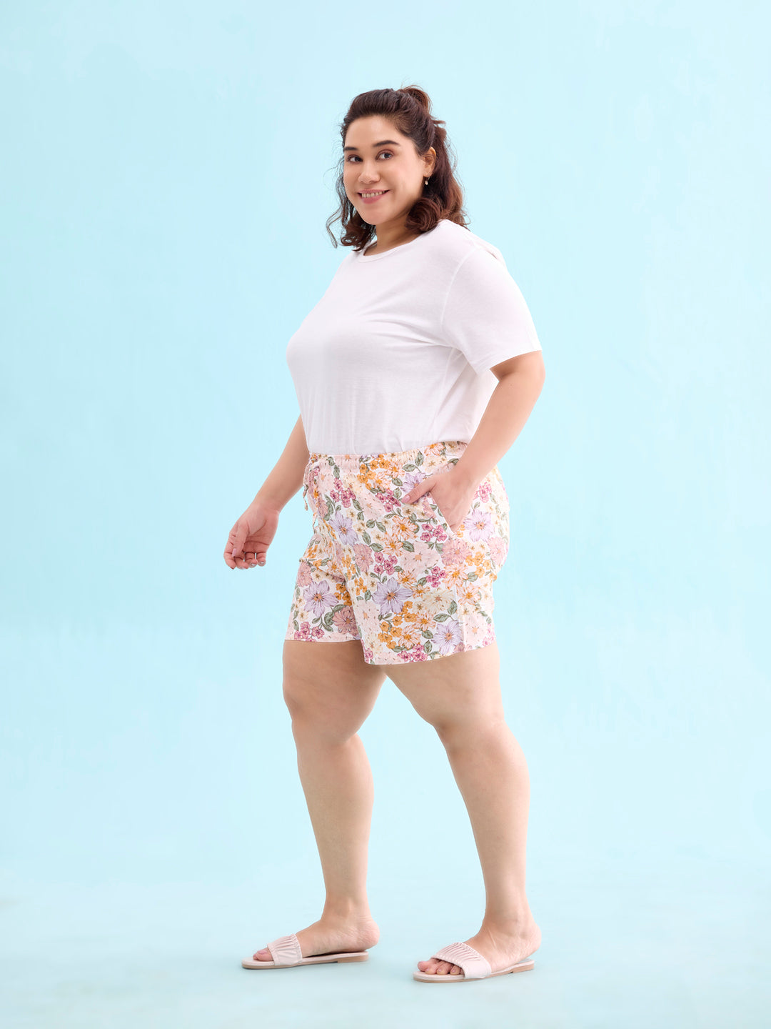 Women Printed Whites Woven Viscose Lounge Shorts