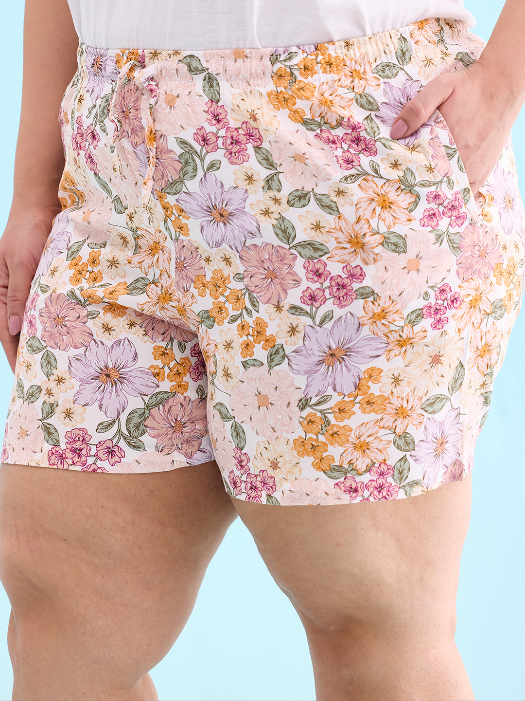 Women Printed Whites Woven Viscose Lounge Shorts