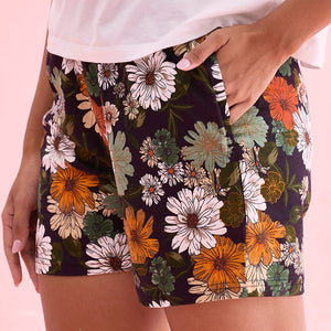 Women Printed Black Cotton Knit Mid Rise Relaxed Fit Lounge Shorts