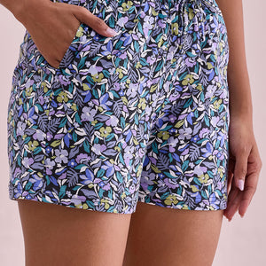 Women Printed Black Cotton Knit Relaxed Fit Mid Rise Lounge Shorts