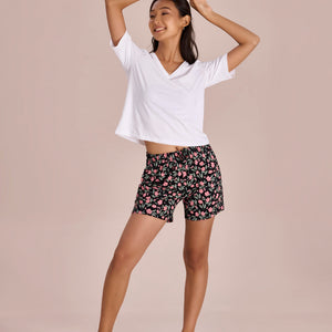 Women Printed Blacks Cotton Knit Lounge Shorts