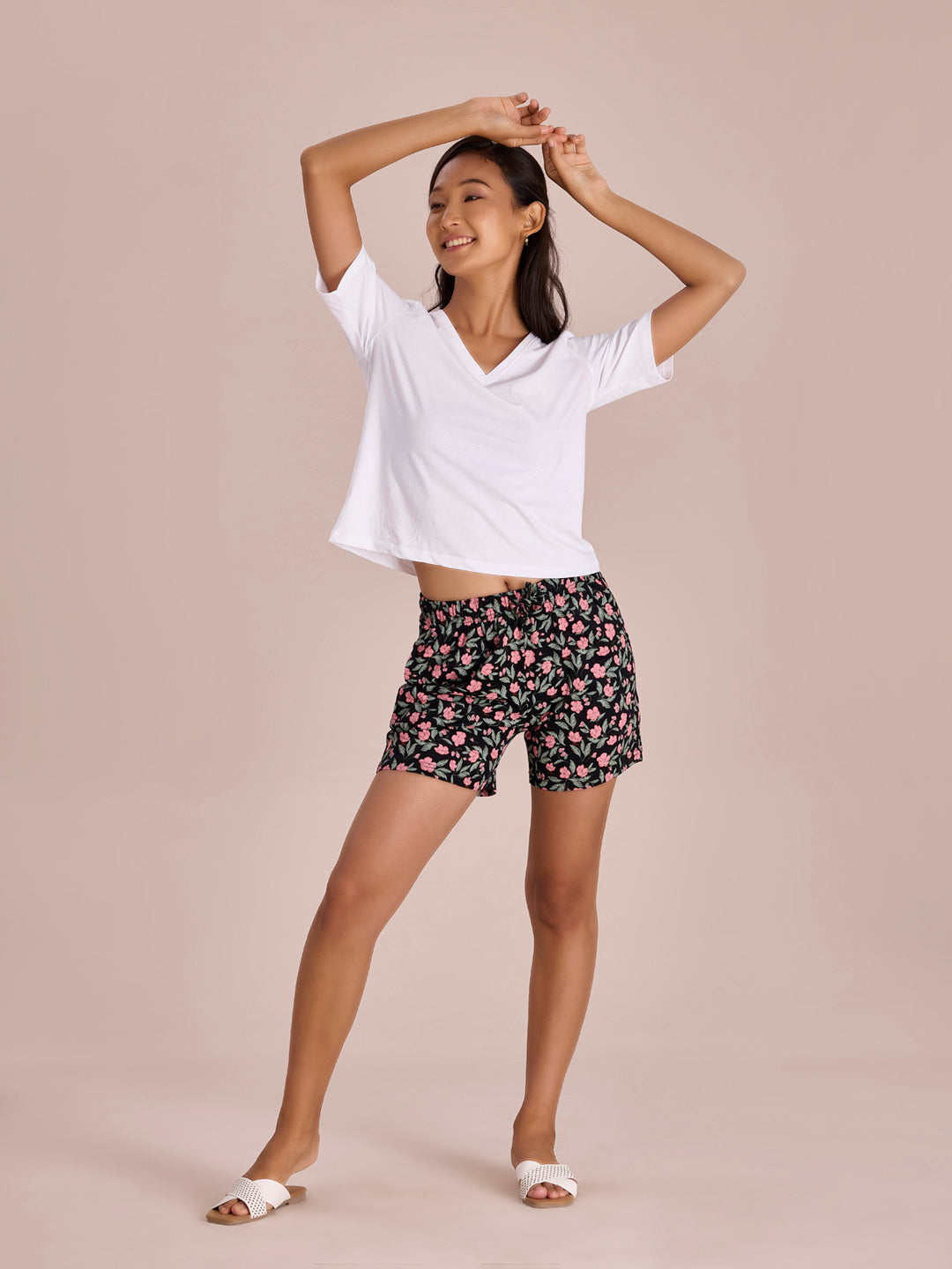 Women Printed Blacks Cotton Knit Lounge Shorts