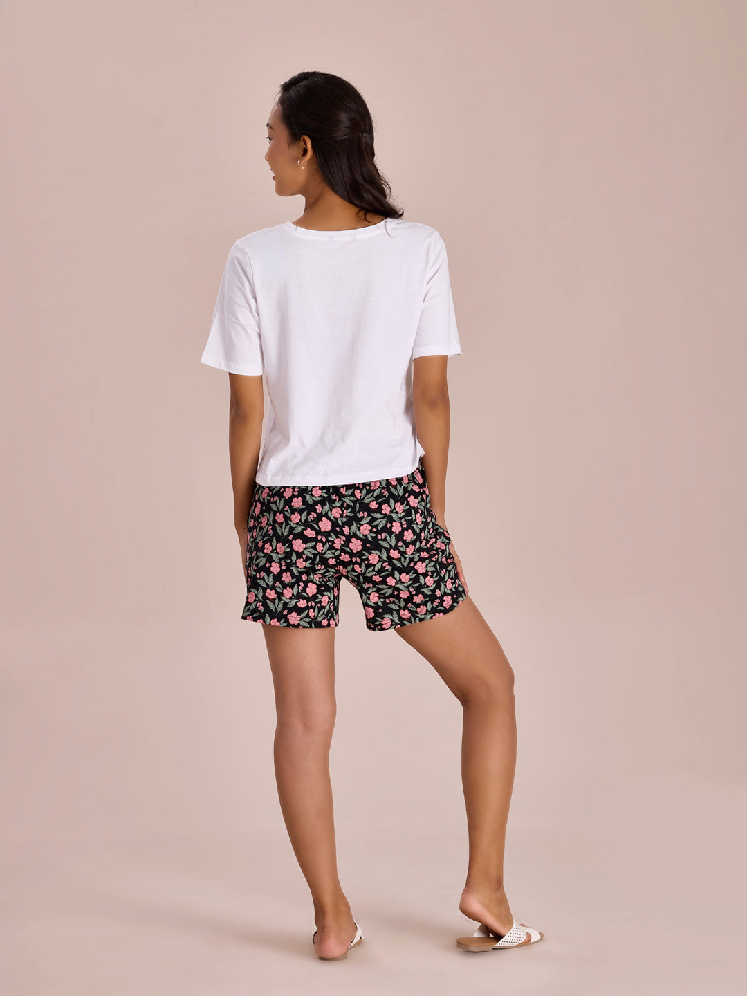 Women Printed Blacks Cotton Knit Lounge Shorts