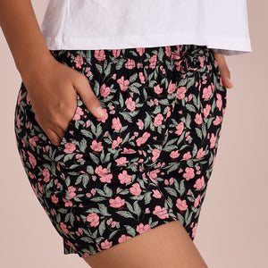 Women Printed Blacks Cotton Knit Lounge Shorts