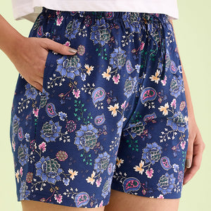 Women Printed Blue Cotton Knit Lounge Shorts
