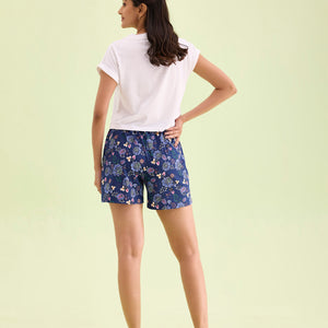 Women Printed Blue Cotton Knit Lounge Shorts