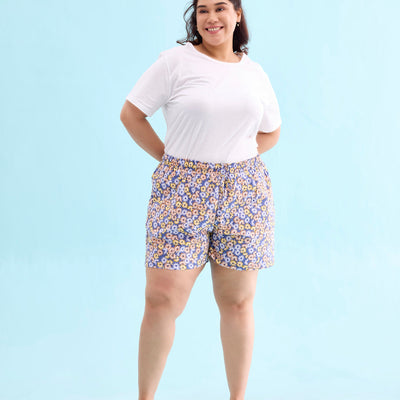 Women Printed Blues Cotton Knit Lounge Shorts