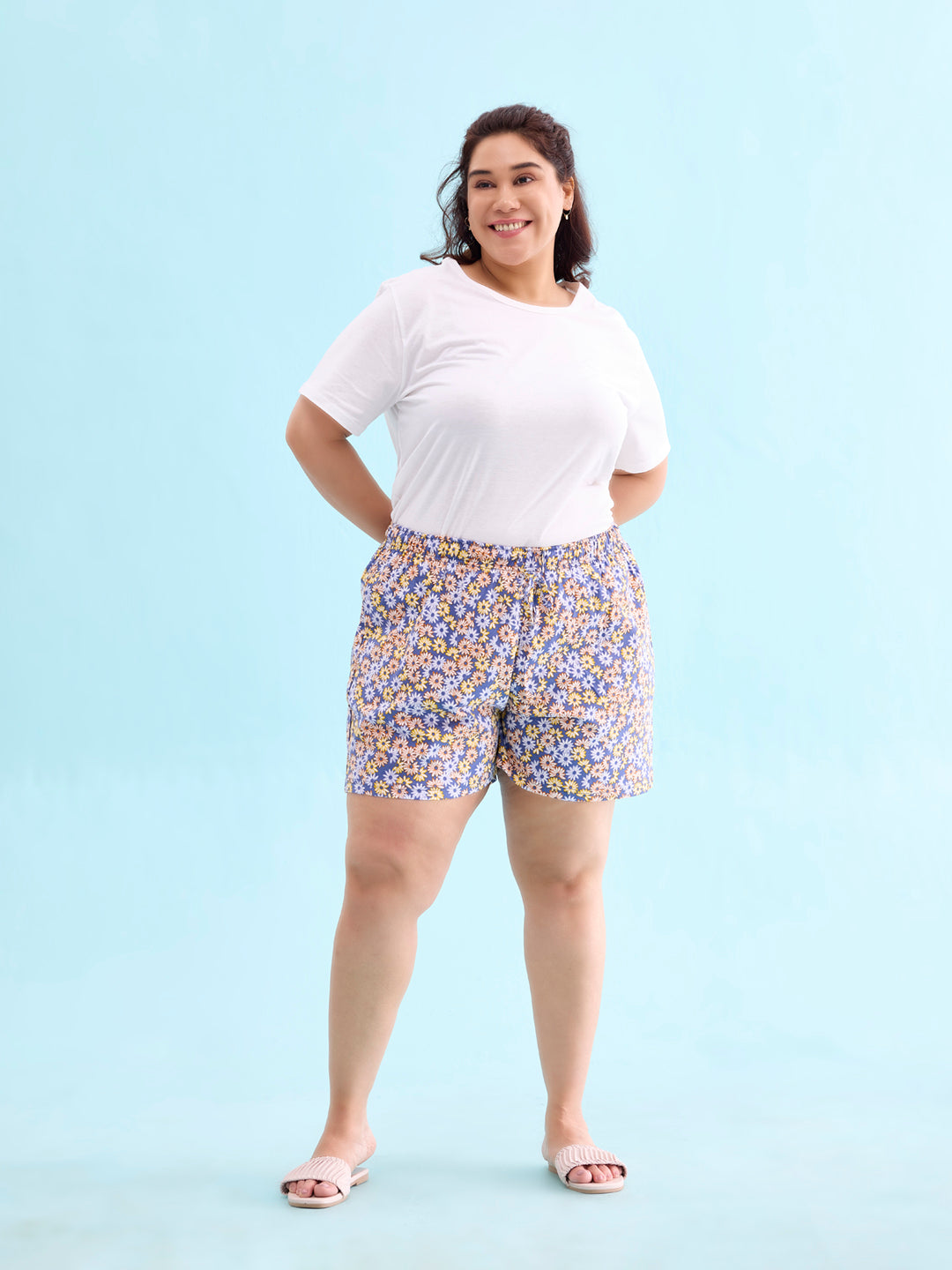 Women Printed Blues Cotton Knit Lounge Shorts