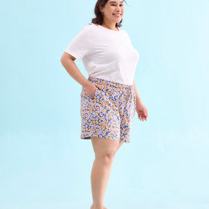 Women Printed Blues Cotton Knit Lounge Shorts