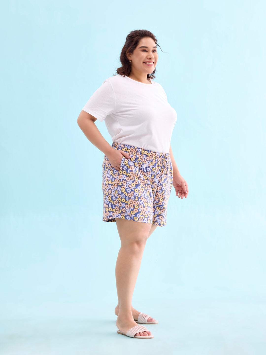 Women Printed Blues Cotton Knit Lounge Shorts