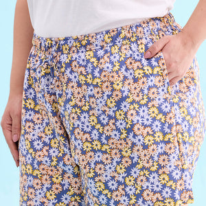 Women Printed Blues Cotton Knit Lounge Shorts