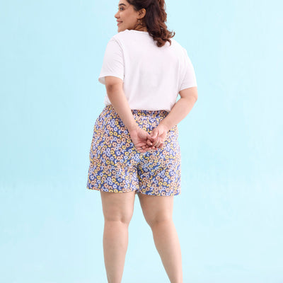 Women Printed Blues Cotton Knit Lounge Shorts