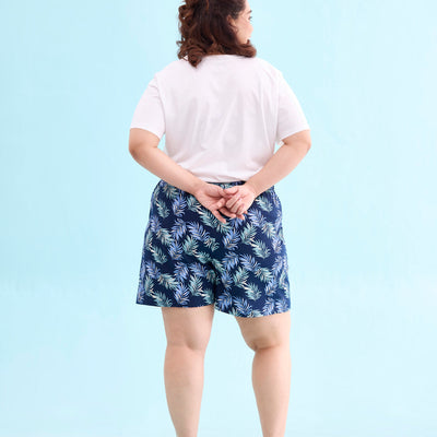 Women Printed Navy Woven Viscose Mid Rise Lounge Shorts