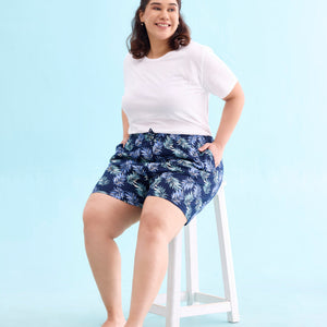 Women Printed Navy Woven Viscose Mid Rise Lounge Shorts