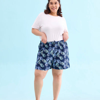 Women Printed Navy Woven Viscose Mid Rise Lounge Shorts