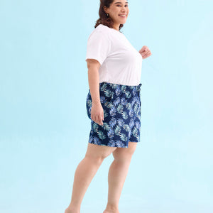 Women Printed Navy Woven Viscose Mid Rise Lounge Shorts
