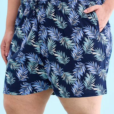 Women Printed Navy Woven Viscose Mid Rise Lounge Shorts