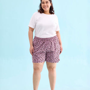 Women Printed Purple Cotton Knit Lounge Shorts