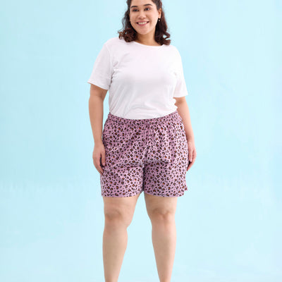 Women Printed Purple Cotton Knit Lounge Shorts