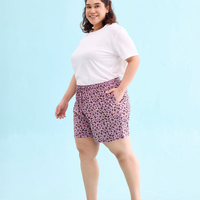 Women Printed Purple Cotton Knit Lounge Shorts