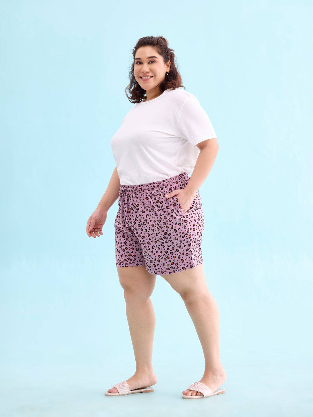 Women Printed Purple Cotton Knit Lounge Shorts