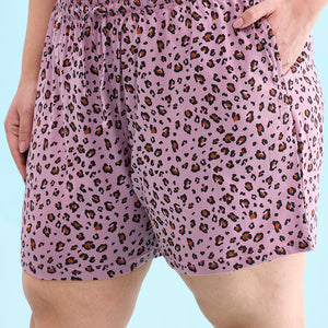 Women Printed Purple Cotton Knit Lounge Shorts