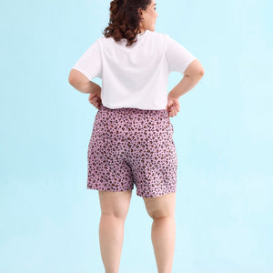 Women Printed Purple Cotton Knit Lounge Shorts