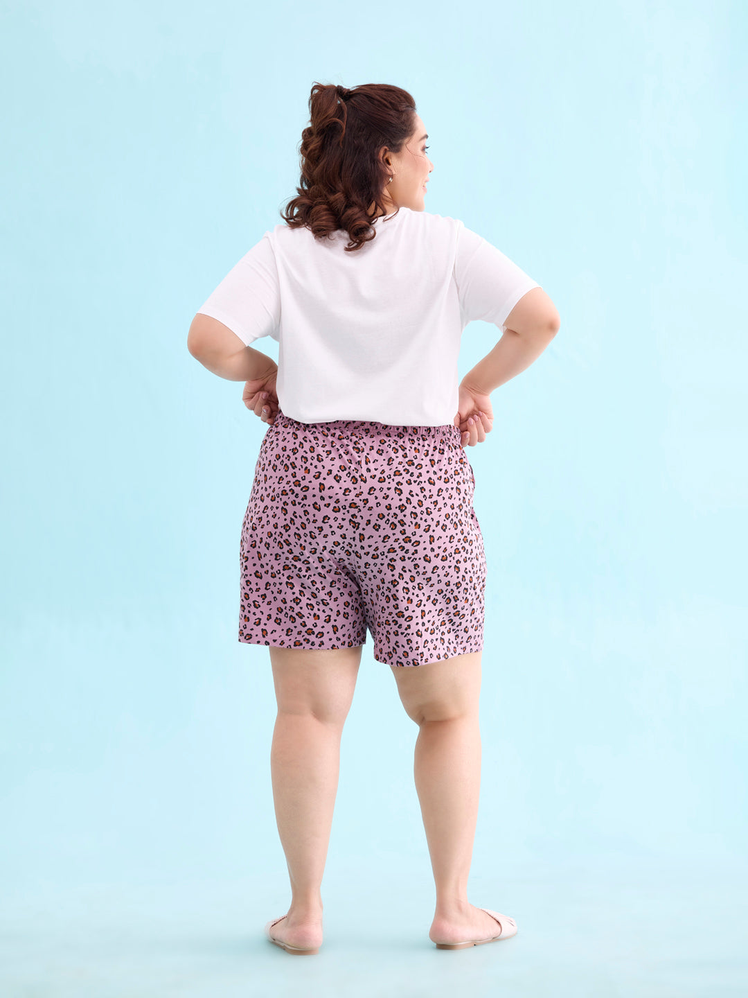 Women Printed Purple Cotton Knit Lounge Shorts