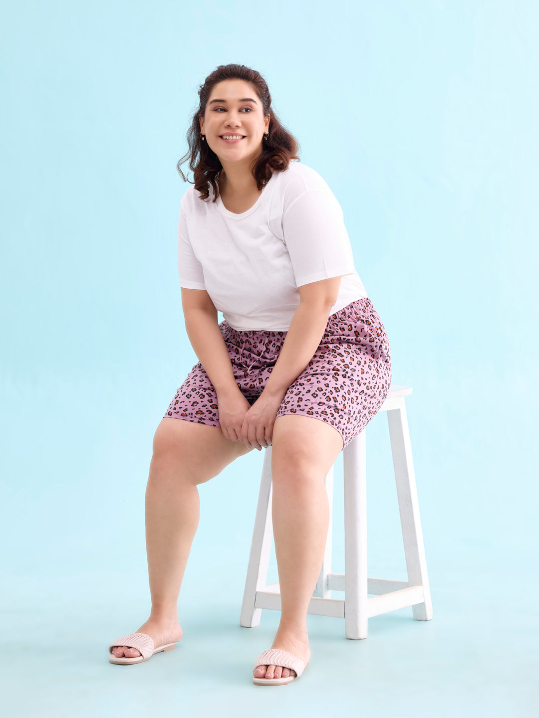 Women Printed Purple Cotton Knit Lounge Shorts