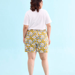Women Printed Yellow Cotton Knit Lounge Shorts