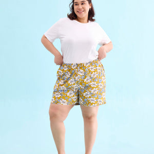 Women Printed Yellow Cotton Knit Lounge Shorts
