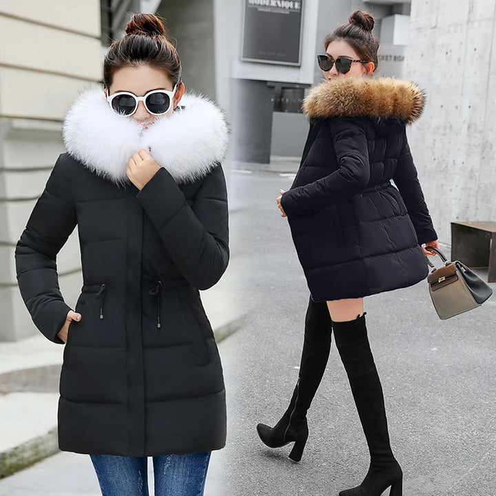 Winter Jacket Women Artificial raccoon hair collar Female Parka