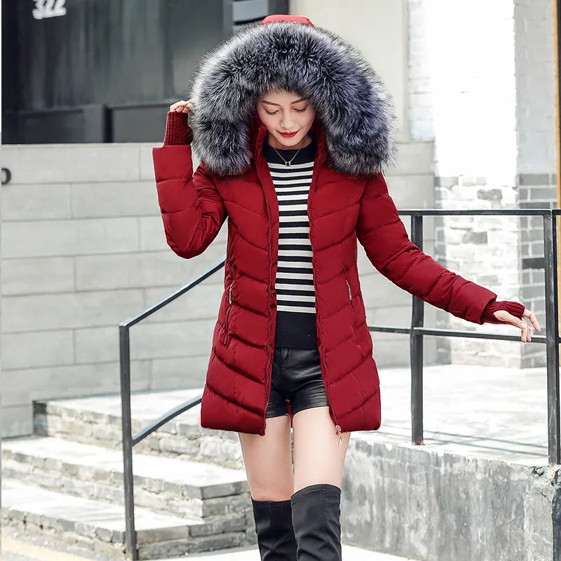 Women long parka Faux fox fur Cotton Padded abrigos