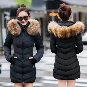 Women long parka Faux fox fur Cotton Padded abrigos