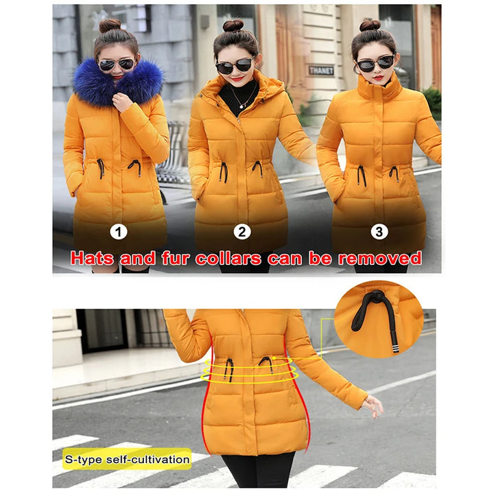 Winter Jacket Women Artificial raccoon hair collar Female Parka