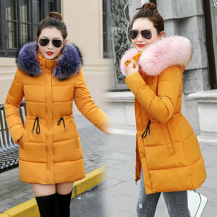 Winter Jacket Women Artificial raccoon hair collar Female Parka