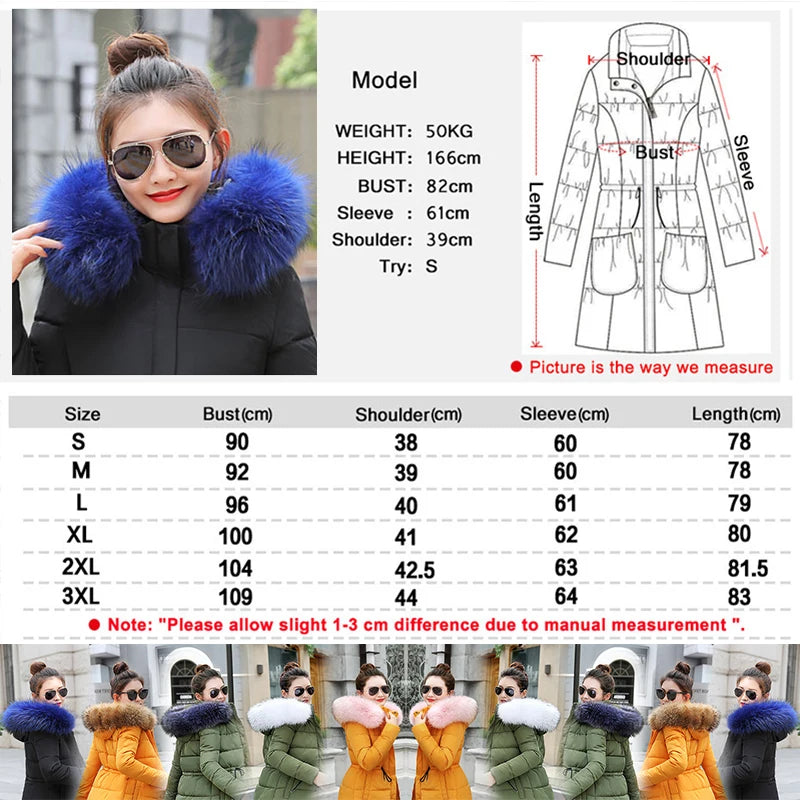 Winter Jacket Women Artificial raccoon hair collar Female Parka