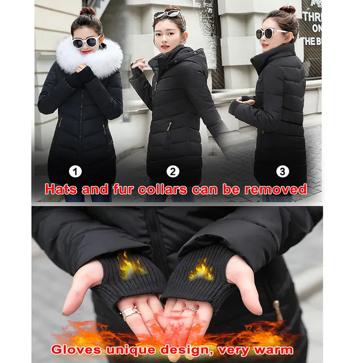 Women long parka Faux fox fur Cotton Padded abrigos