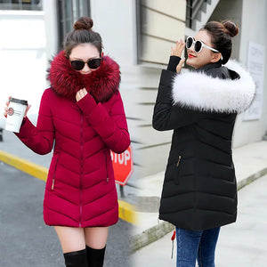 Women long parka Faux fox fur Cotton Padded abrigos