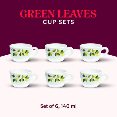Larah By Borosil Green Leaves Cup Set