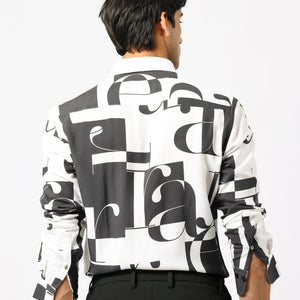 Rare Rabbit Men's Hydro White Viscose Fabric Graphic Print Full Sleeves Statement Shirt
