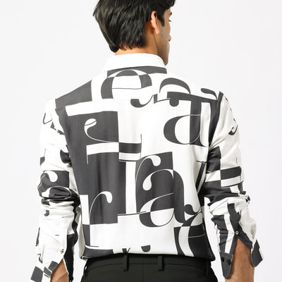 Rare Rabbit Men's Hydro White Viscose Fabric Graphic Print Full Sleeves Statement Shirt