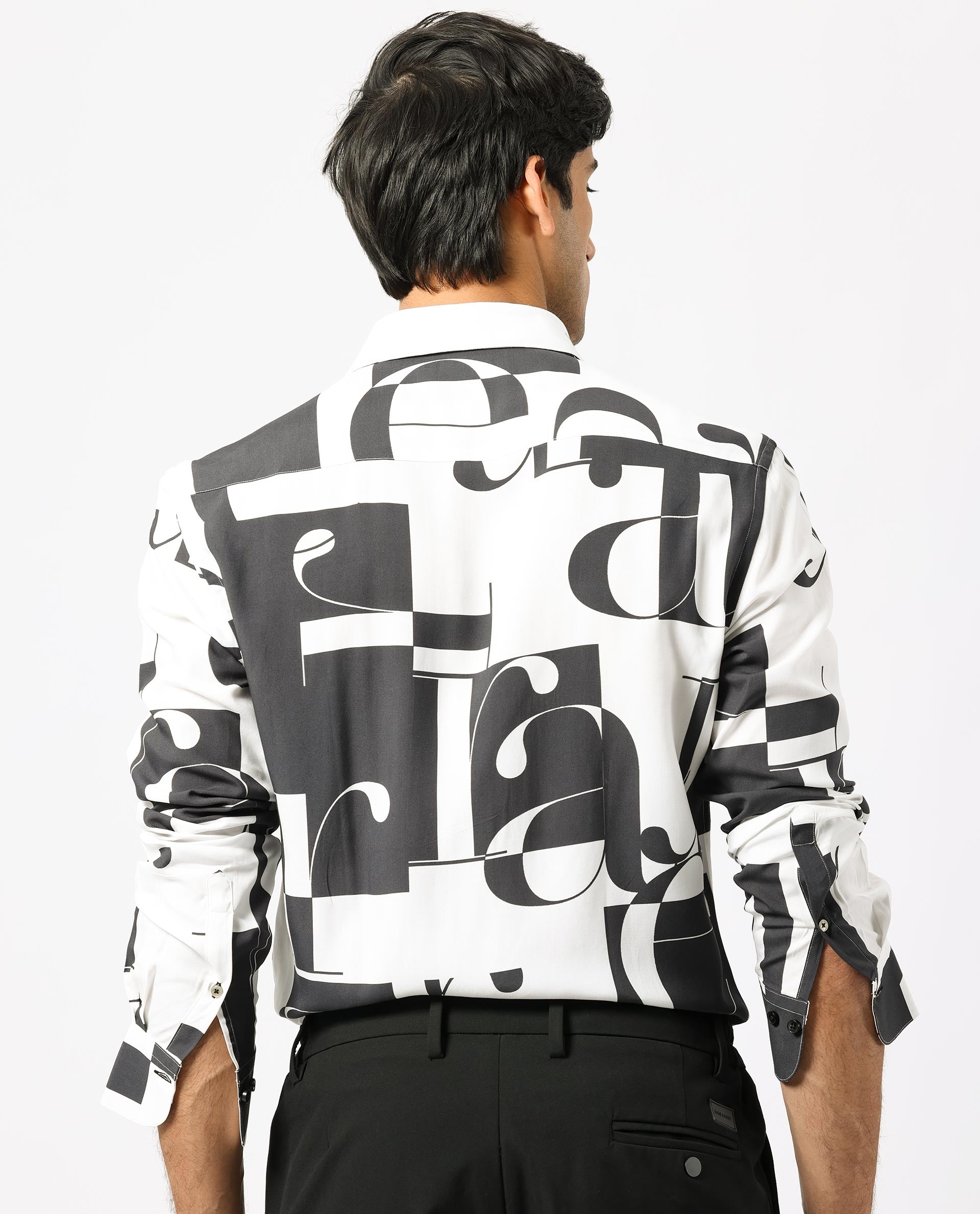 Rare Rabbit Men's Hydro White Viscose Fabric Graphic Print Full Sleeves Statement Shirt