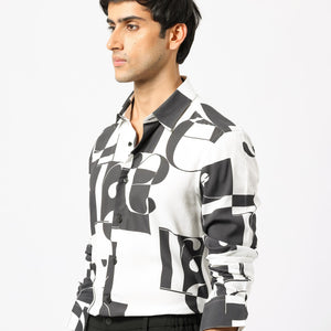 Rare Rabbit Men's Hydro White Viscose Fabric Graphic Print Full Sleeves Statement Shirt