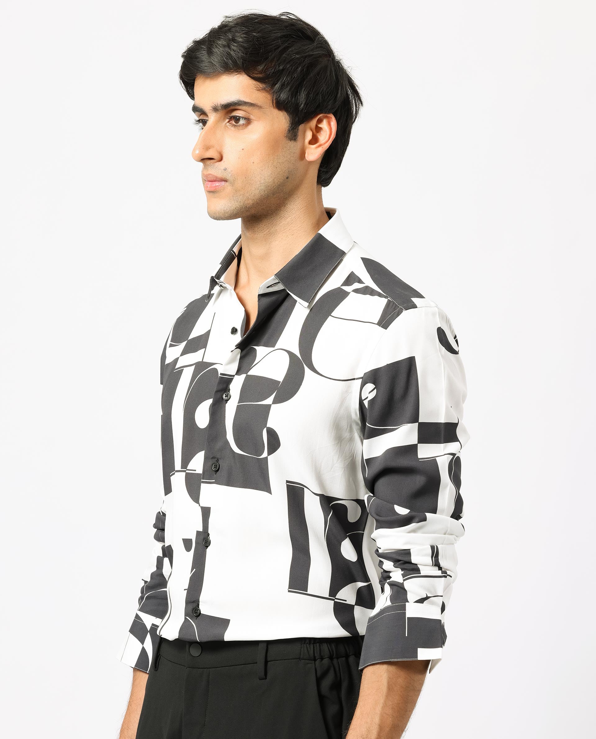 Rare Rabbit Men's Hydro White Viscose Fabric Graphic Print Full Sleeves Statement Shirt