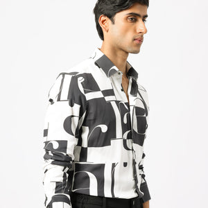 Rare Rabbit Men's Hydro White Viscose Fabric Graphic Print Full Sleeves Statement Shirt