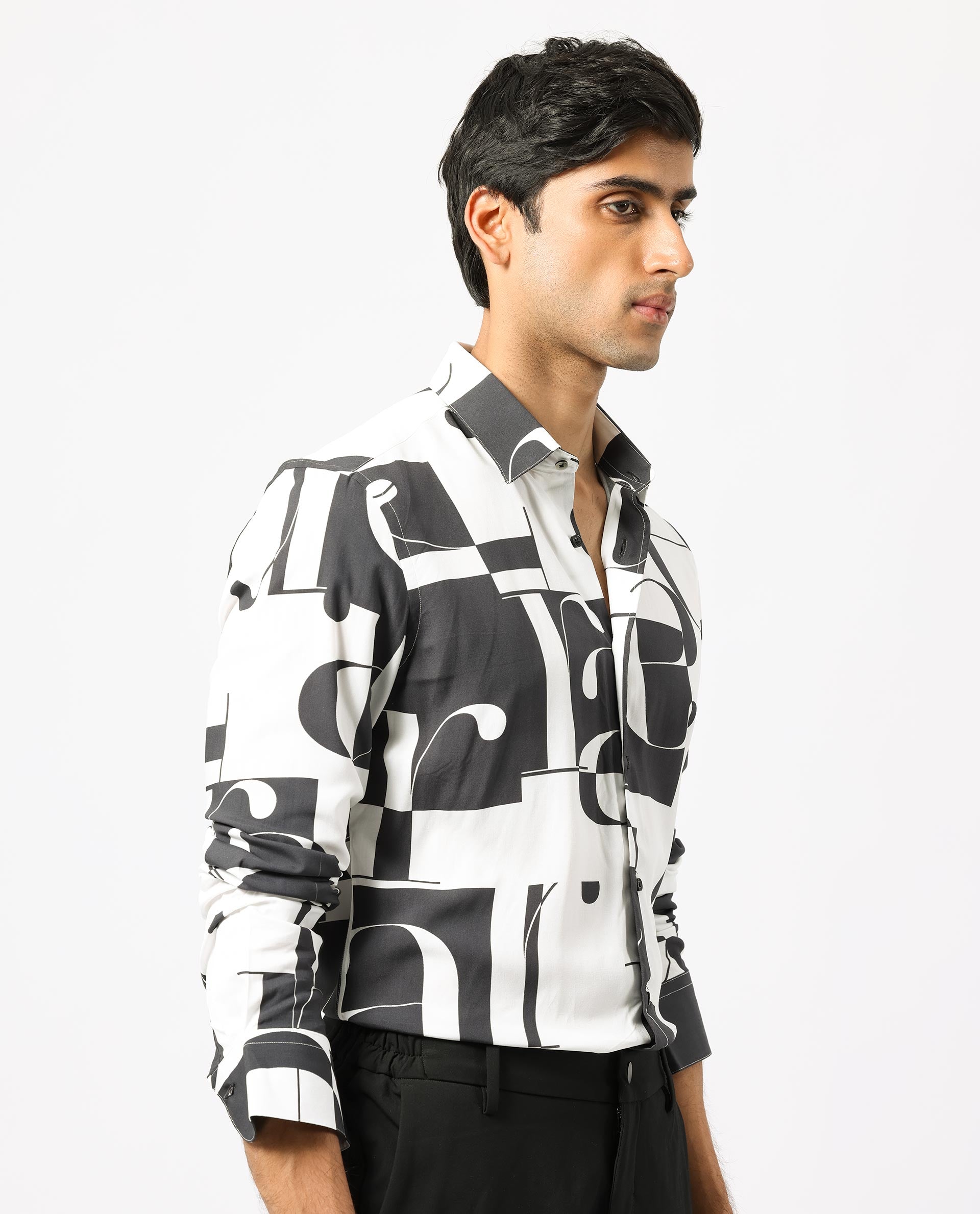 Rare Rabbit Men's Hydro White Viscose Fabric Graphic Print Full Sleeves Statement Shirt