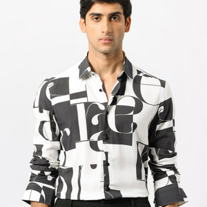 Rare Rabbit Men's Hydro White Viscose Fabric Graphic Print Full Sleeves Statement Shirt