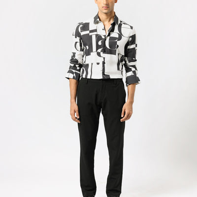 Rare Rabbit Men's Hydro White Viscose Fabric Graphic Print Full Sleeves Statement Shirt